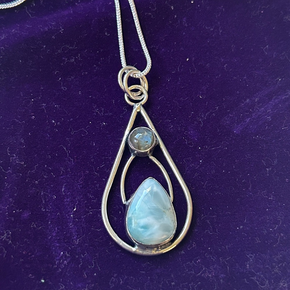 Larimar and‎ a labradorite gemstone sterling silver pendant necklace